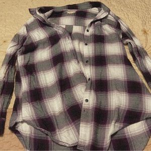 Purple & white plaid long sleeved shirt
